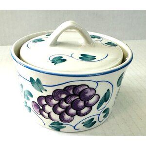 Fruttie Tabletops Unlimited Sugar Dish w/Lid Thick Porcelain Grapes Pear VTG